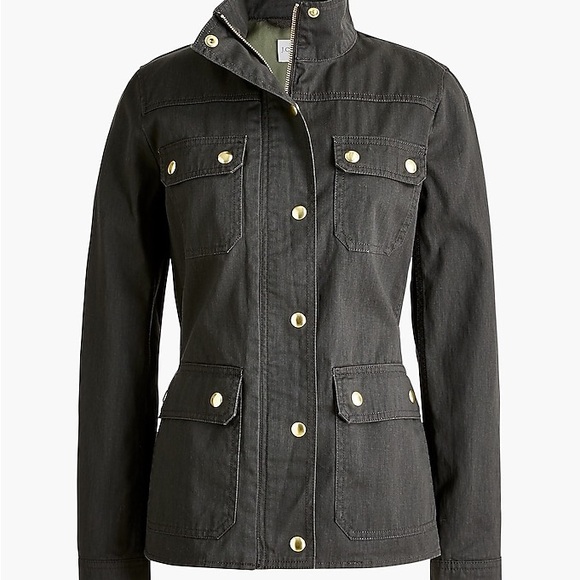 JCrew Resin-coated Black twill field jacket- Size Small - Picture 2 of 9